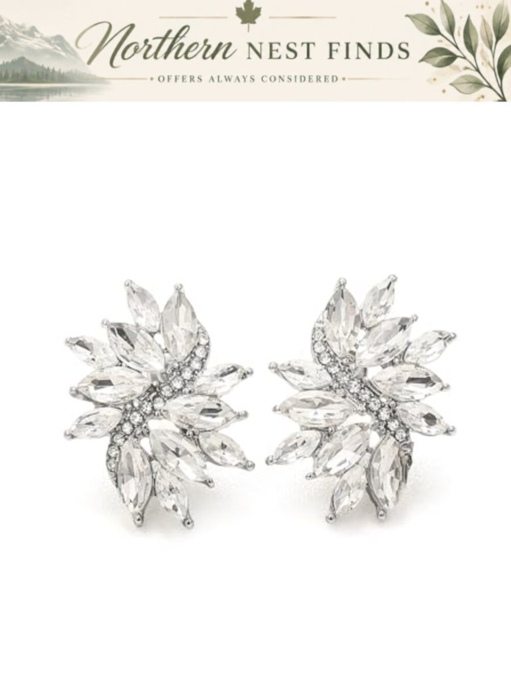 Rhinestone Marquise Crystal Cluster Stud Earrings Gold-Tone Bridal Wedding Party